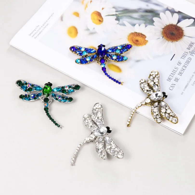 Винтажная брошь в виде стрекозы для женщин булавка с кристаллами модных