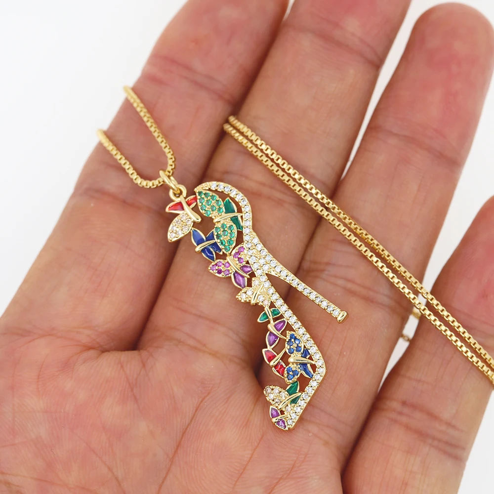 2021 French CZ Diamond Oendant Necklace Series Cross High Heel Charms Gold Plated Exquisite Jewelry Women's Christmas Gift 45cm images - 6