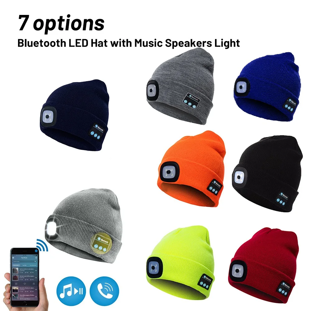 

Insulating Beanie Bluetooth LED Hat Rechargeable Unisex With Music Speakers Light Wool