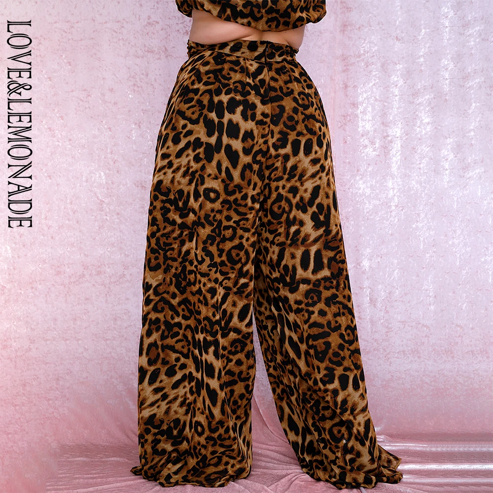 

LOVE&LEMONADE Plus Size Mid-Rise Leopard Chiffon Wide Leg Pants LM81498PLUS