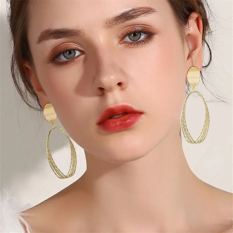 Alloy Big Hoop Earrings Oval Stud Long Geometric Temperament Jewelry Women Trendy OL Multilayer Exaggerated Hollow Ear Rings | Украшения и