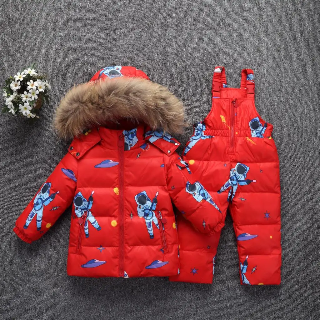 

-30 Degree Russia Winter children Boys Clothes set Down Jacket Coat + Overalls For Girl 1-5 Years Kids Baby Girl Snowsuit