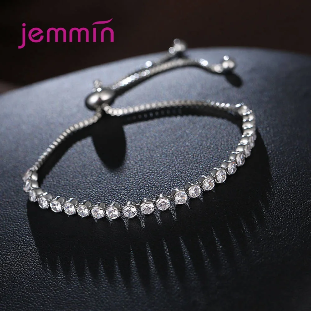 Luxury 925 Sterling Silver Sparkling AAA Cubic Zirconia Bracelets Adjustable Chain Friendship For Women Party Jewelry | Украшения и