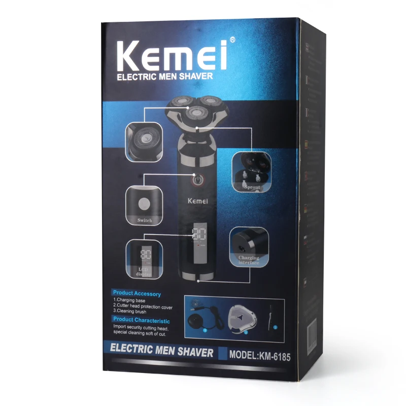 

Kemei USB Rechargeable Shaver Beard Razor Waterproof Triple Blade 3D Floating Electric Shaving Razors LCD Men Face Beard Trimmer
