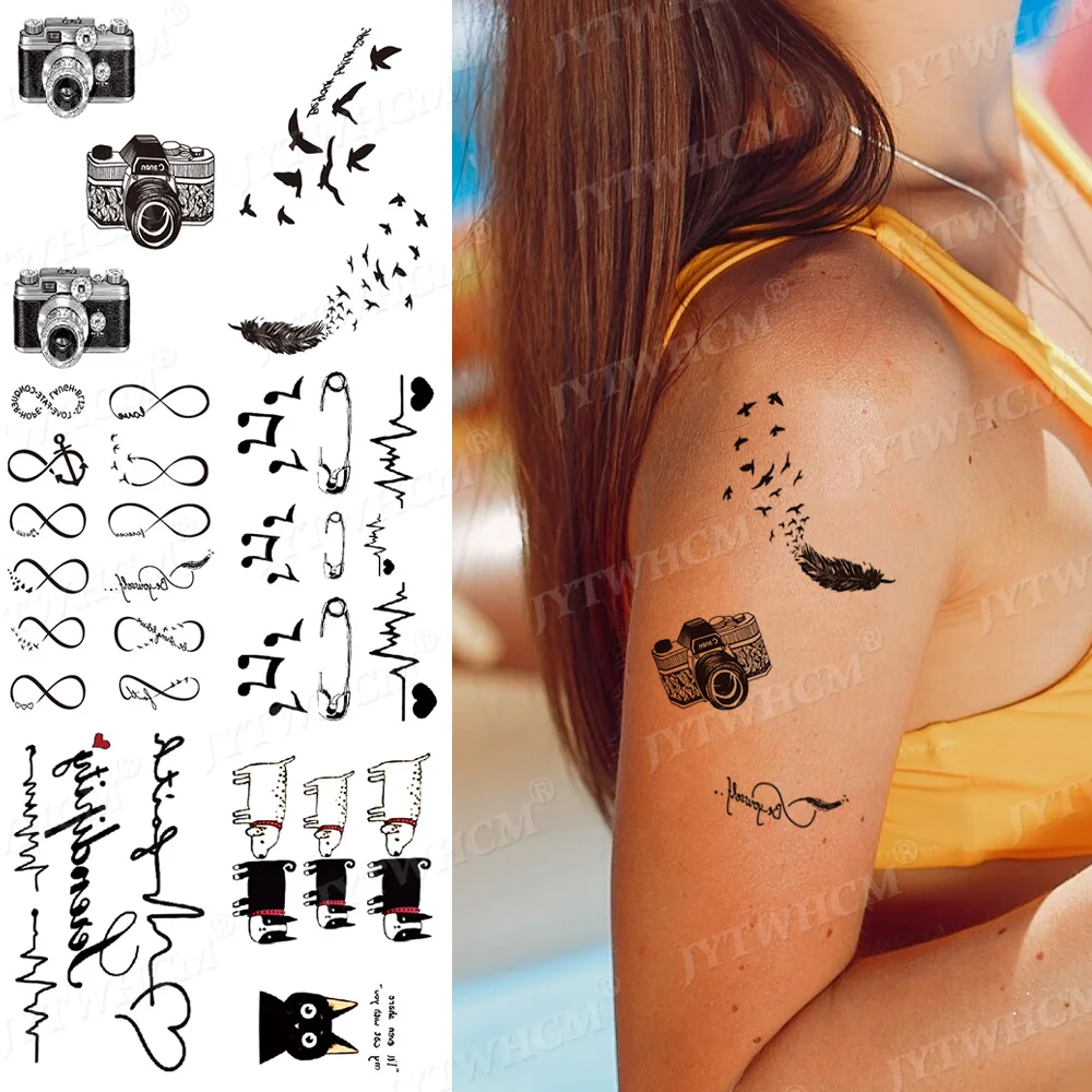 

Черные милые Временные татуировки, мигающие водонепроницаемые художественные татуировки для пульса, наклейки с уплотнением, искусственна...