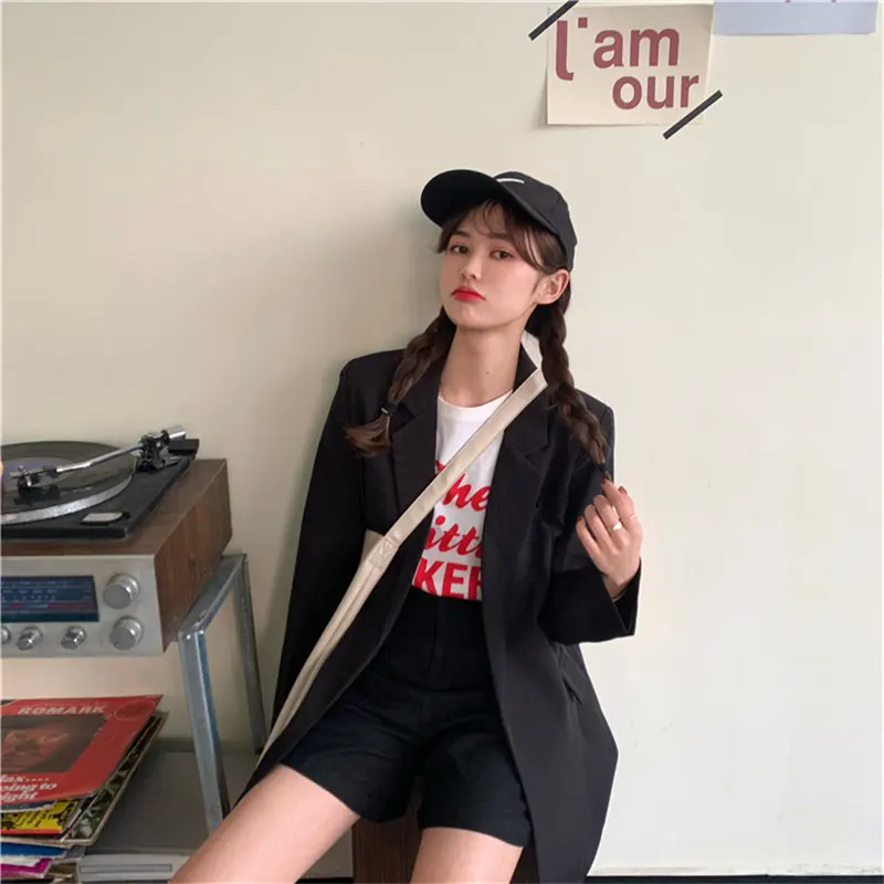 

HziriP 2020 Minimalist Women Sashes Belt Loose Fashion Casual Woolen Elegance Solid All Match Brief Chic Office Lady Blazers