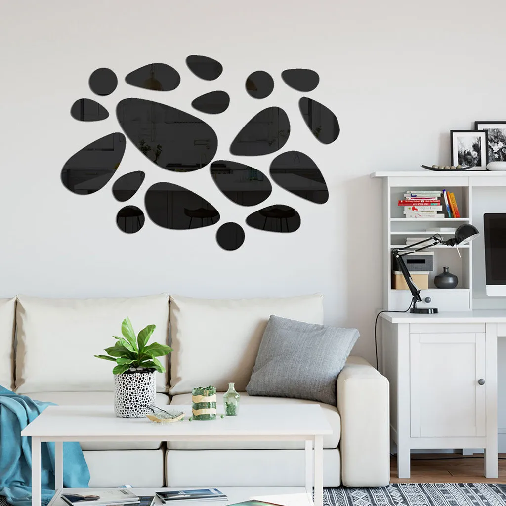 KAKUDER 3D Stereo Mirror Wall Sticker Oval Cobblestone Stickers Removable Creative Elliptical DIY Decal Home Decor | Дом и сад