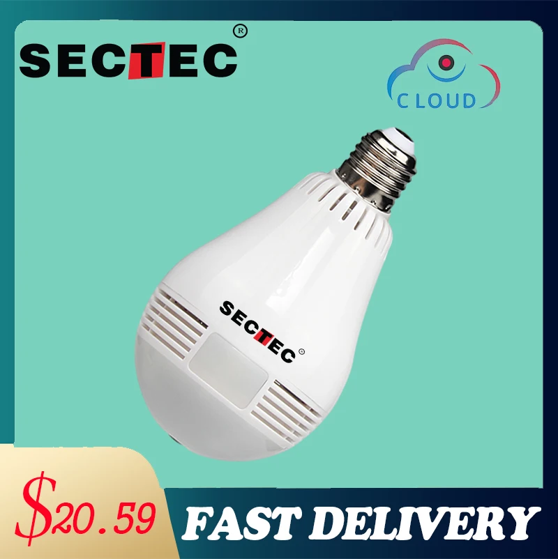 

SECTEC 960P Cloud Wireless IP Camera Bulb 3D Light Panoramic Fisheye Home Security CCTV Surveillance 360 Degree VR WIFI Camera