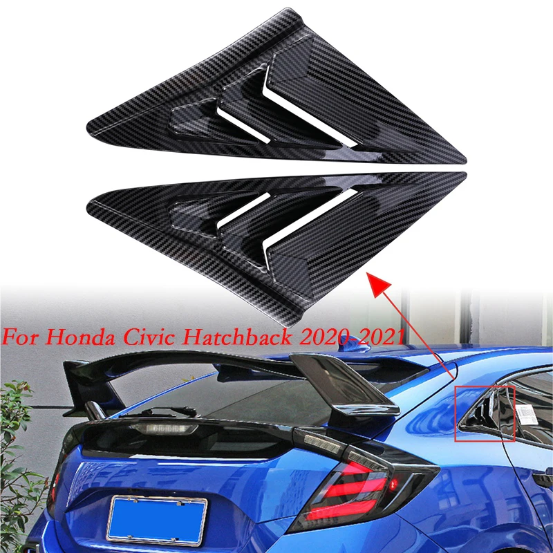 A Pair Of Cars Rear Quarter Window Louvers Spoiler Panel Cover Carbon Grain For Honda Civic Type R Hatchback 2020 2021