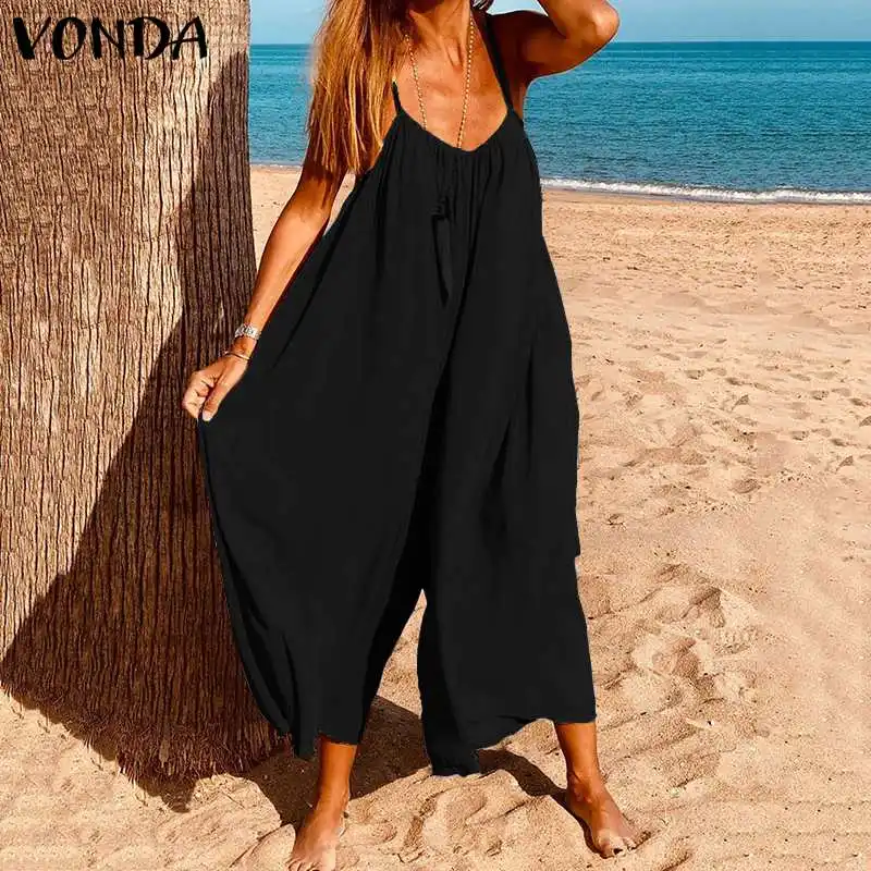 VONDA 2021 летние брюки сексуальный v образный вырез без рукавов Комбинезоны для