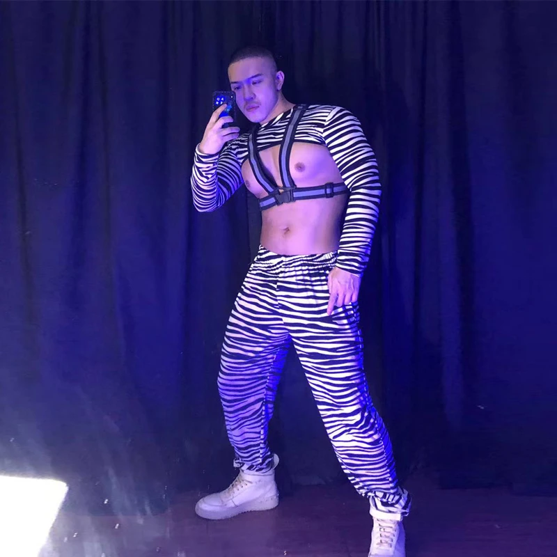 Мужской костюм для ночного клуба Gogo танцевальный с принтом зебры шеста мужской