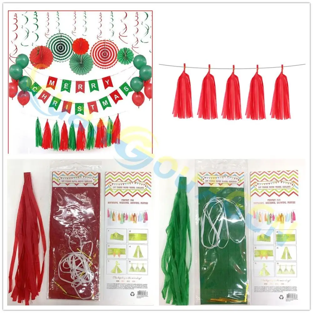 

Christmas ornaments 5pcs/lot DIY Tissue Paper Tassel Garland for home Kids festival Party Decorations show Favors Supplies