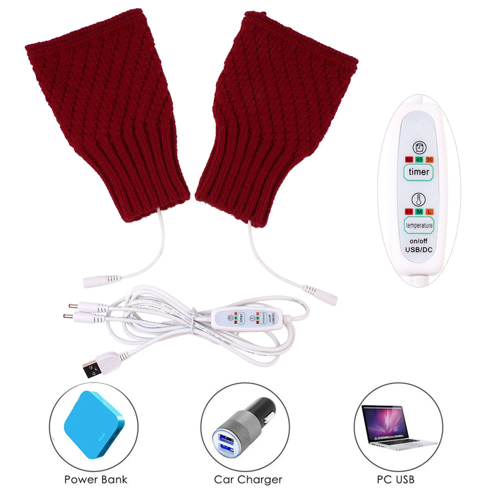 

Fashion Winter Autumn Laptop Women Men USB Heated Mitten Half Finger Winter Warm Knit Mittens Hand Gloves for Men Women