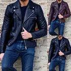 Куртка мужская кожаная с длинным рукавом, модная повседневная свободная одежда с лацканами, мотоциклетный пиджак на молнии, пальто, Осень-зима