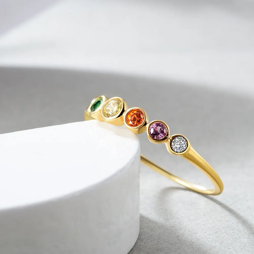 E 925 пробы Серебряное Радужное кольцо с камнями для женщин 14K Позолоченное серебряное ювелирное изделие Кольца цвет Кубический Цирконий обручальные кольца