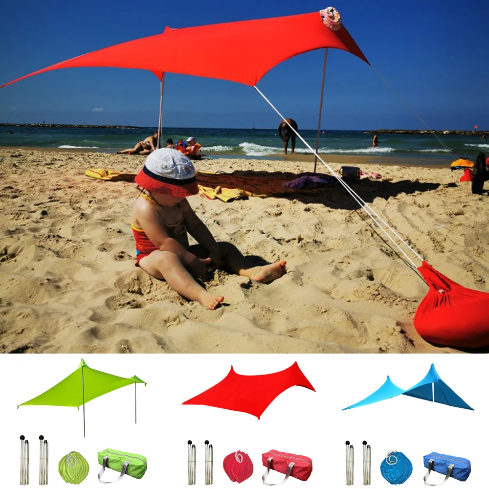 구매 해변 양산 경량 휴대용 태양 그늘 텐트, 샌드백 UV 라이크라 대형 가족 캐노피 야외 해변 낚시 캠핑