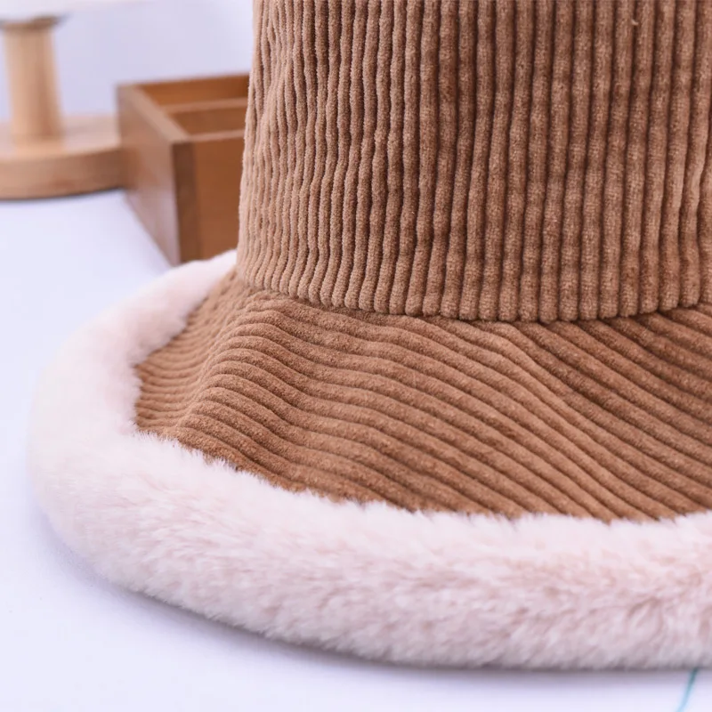 Женская Вельветовая Панама с полями теплая однотонная плотная модная для зимы