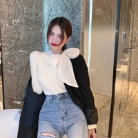 fall 2021 new bowknot fashion temperament slim slimming knitted pullover sweater trumpet sleeve bottoming shirt women