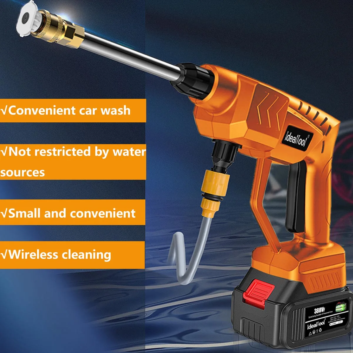 Pаспродажа Беспроводной пистолет для мойки автомобиля с европейской вилкой, портативный водяной пистолет для автомобиля, перезаряжаемый литиевый акк...