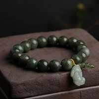 natural grade jade jade round beads with hand carved green button bracelet men and women adjustable bracelet lucky jewelry