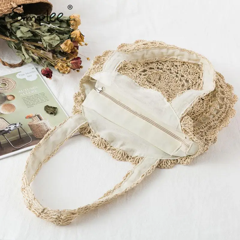 Simplee из ротанга, женские сумки через плечо, круглые соломенные сумки, большая емкость, ручная работа, летние сумки, женские круглые богемные сумки