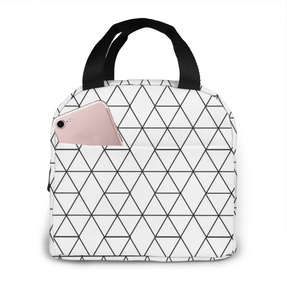 

Portable Lunch Bag Geometric Black White Thermal Insulated Tote Cooler Bag Bento Pouch Lunch Container Food Storage Bag