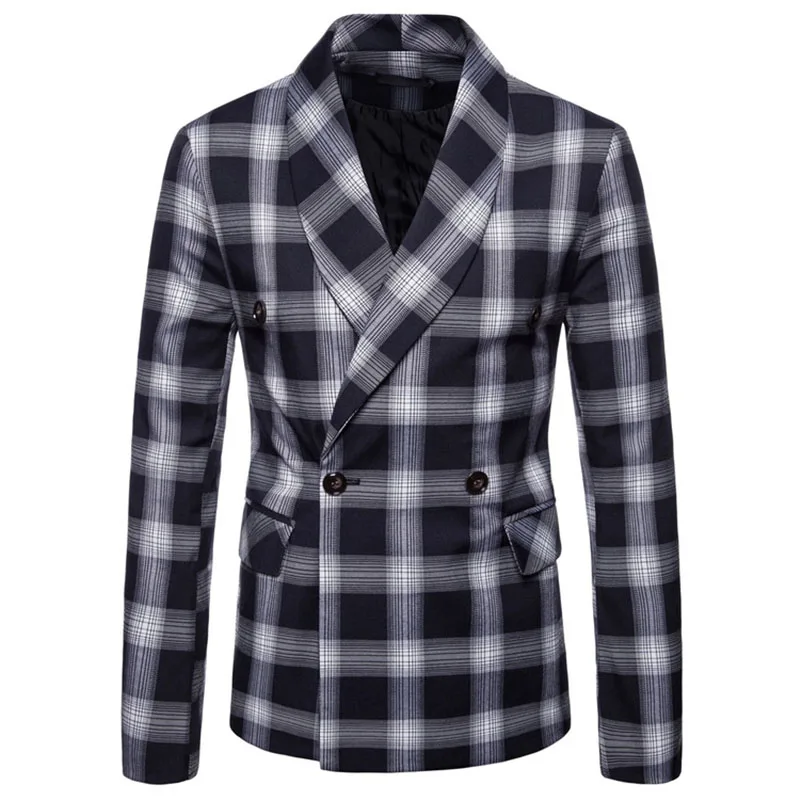 M 4XL осень Для мужчин пиджаки клетчатый шарф воротник зимняя верхняя одежда Smart