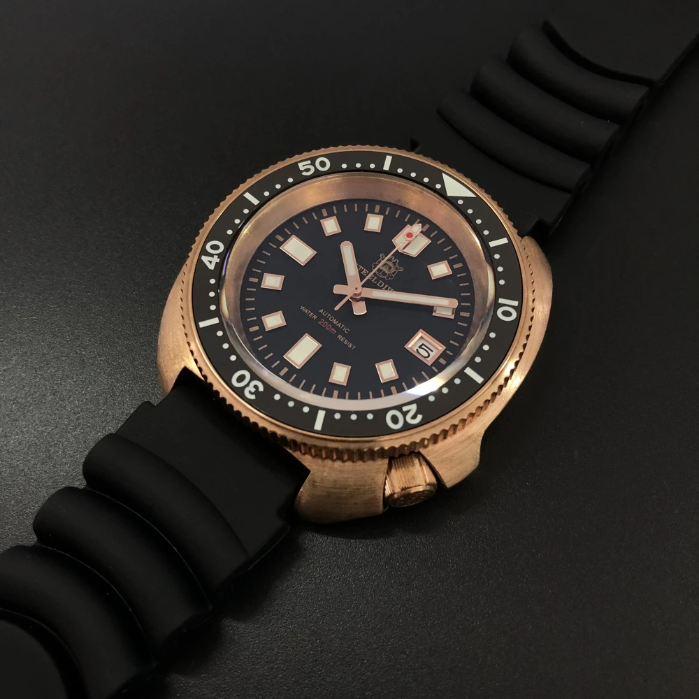 

STEELDIVE 1970S Bronze Diving Wristwatch C3 Luminous 200m Water Resistant Bronze Bezel Relojes Hombre NH35 Automatic Watch