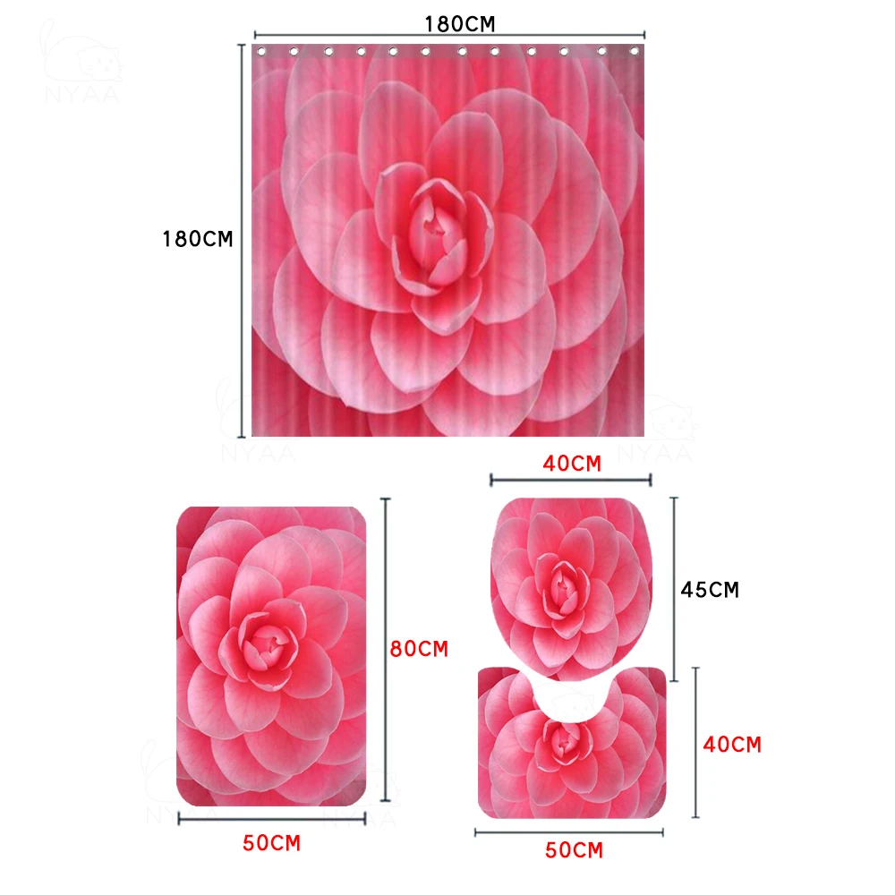 Водонепроницаемая душевая занавеска для ванной комнаты с розовым цветочным