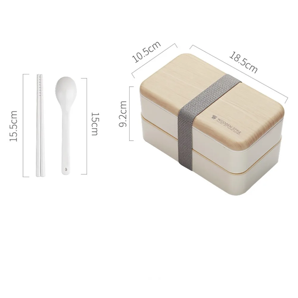 

Double-Layer Wooden Double Layers No Leak Lunch Box Bento With Spoon Microwave Heating Lunch Container Food Storage Container