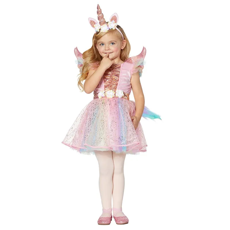 

Kids Cartoon Anime Unicorn Mesh Dresses Outfit Princess Girls Party Role Play Dress Up Suit Halloween Cosplay Costumes