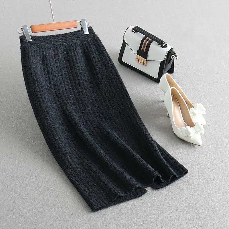 

Solid Color Knit Women'S Skirt 2018 Winter Striped Slim Fit Women'S Skirt Black Khaki Knit Women'S Bag Hip Skirt