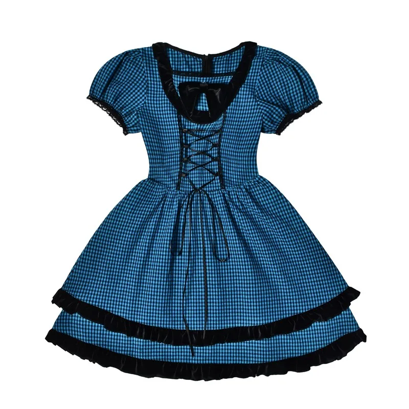Летнее бархатное платье для девочек в стиле японской Лолиты темно-синее из