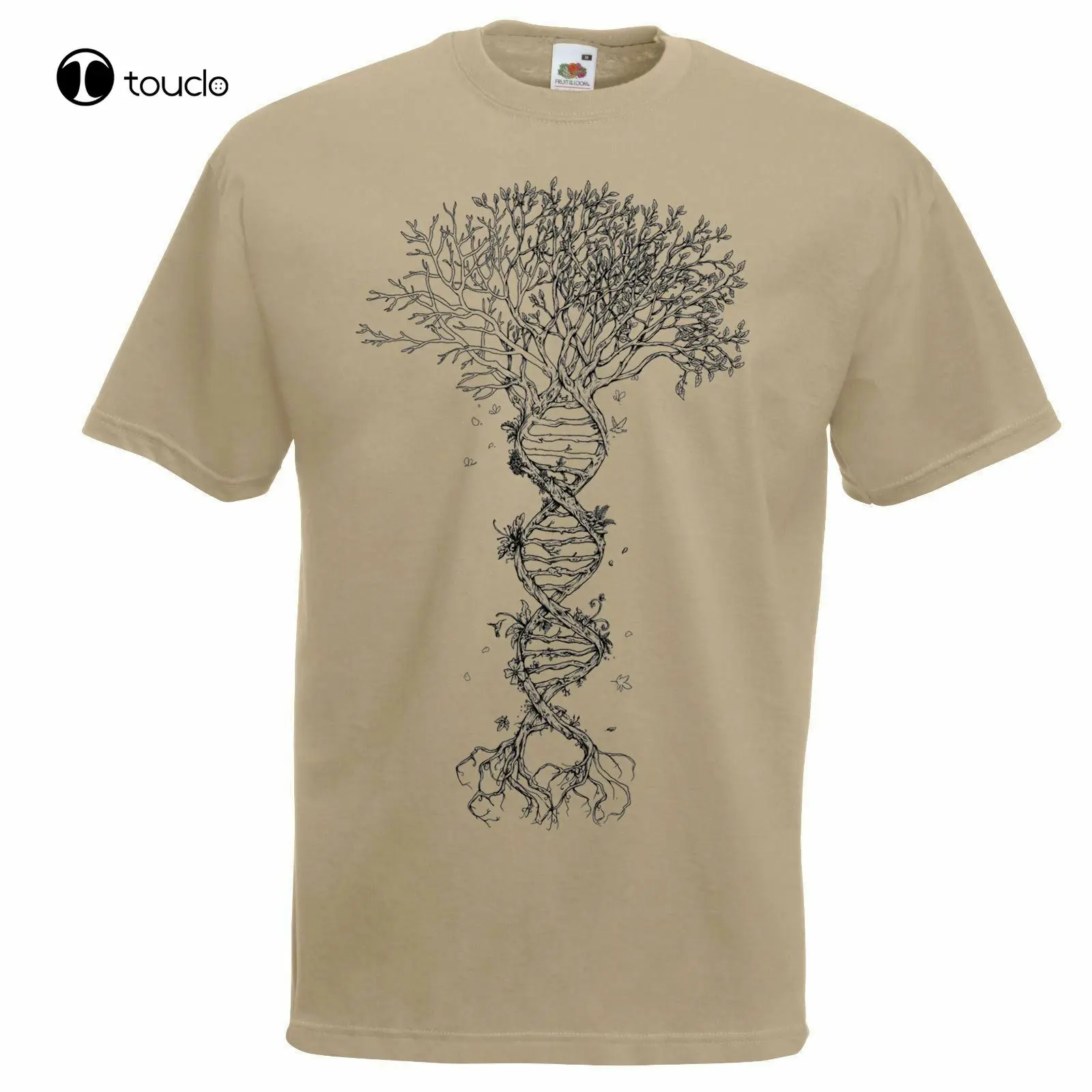 Mens Khaki Tree Of Life Dna T-Shirt Human Genetic Code Sacred Geometry Top