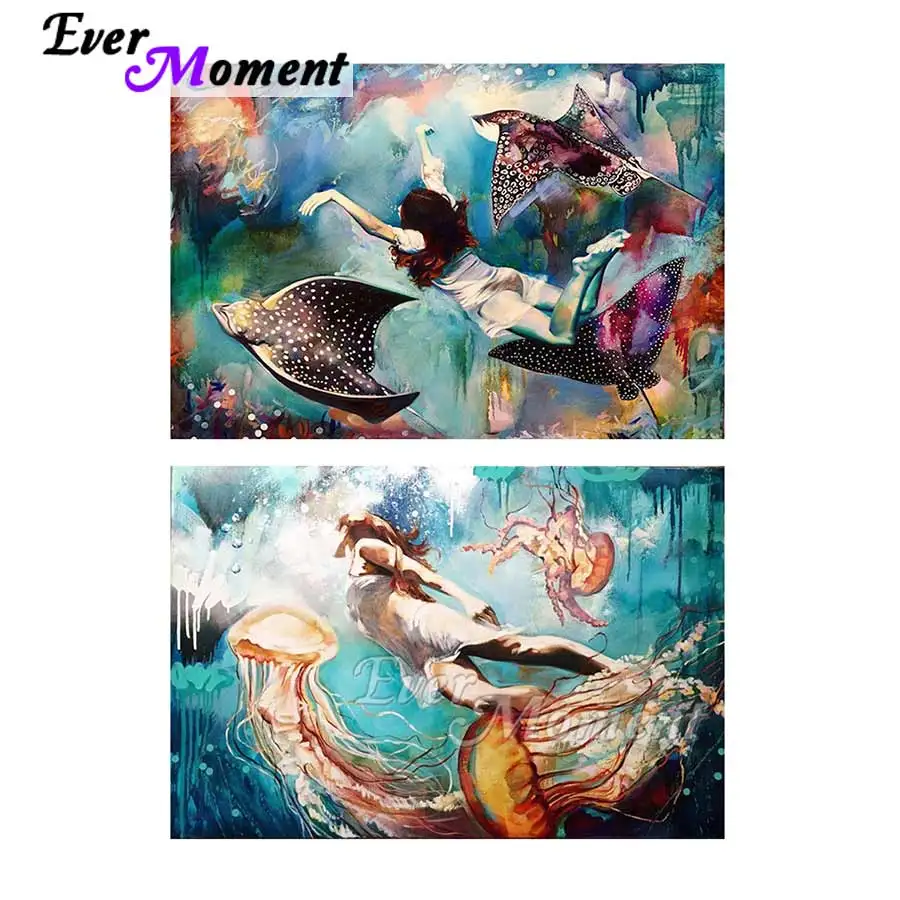 Ever Moment Алмазная картина полностью полимерная цветная девушка морской цветок