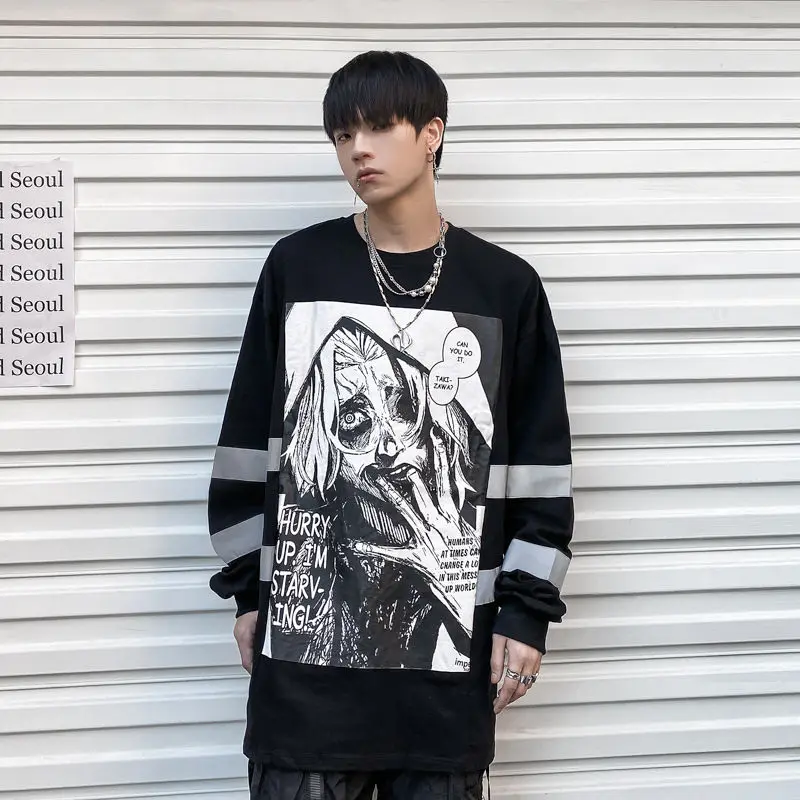 

VERSMA Американский в готическом стиле Хай-стрит стиле «граффити» из мультфильма; Футболка с принтом для Для мужчин Японская уличная одежда, б...