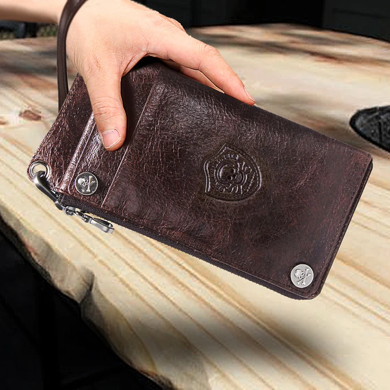 

CONTACT'S Men's Wallet Genuine Leather Clutch Man Walet Brand Luxury Male Purse Long Wallets Zip Coin Purse 6.5" Phone Pocket