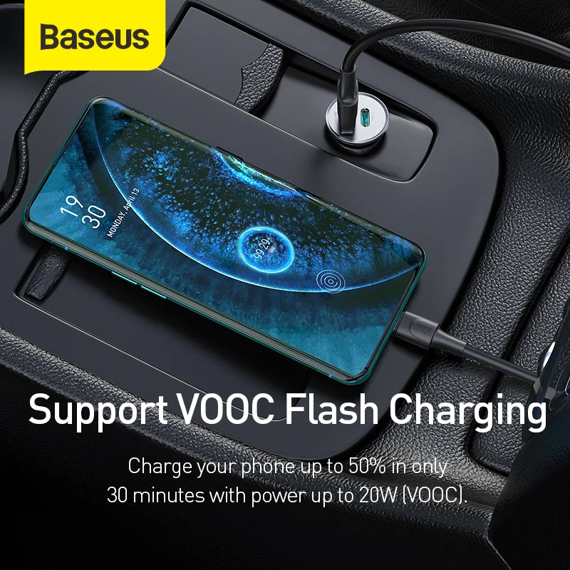 baseus 30w pps quick car charger 4a vooc flash charging for oppo r17 r17 pro reno findx one plus 7pro 6 6t qc3 0 car charger free global shipping