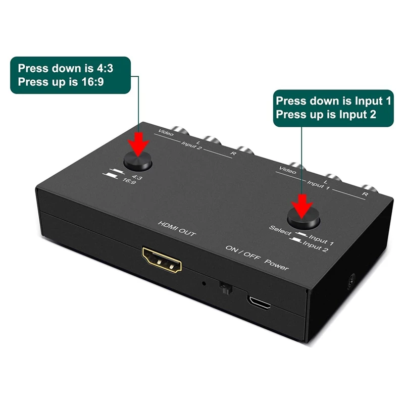 2 порта AV-HDMI-совместимый конвертер RCA-HDMI-совместимый адаптер Поддержка 4:3/16:9 PAL SECAM