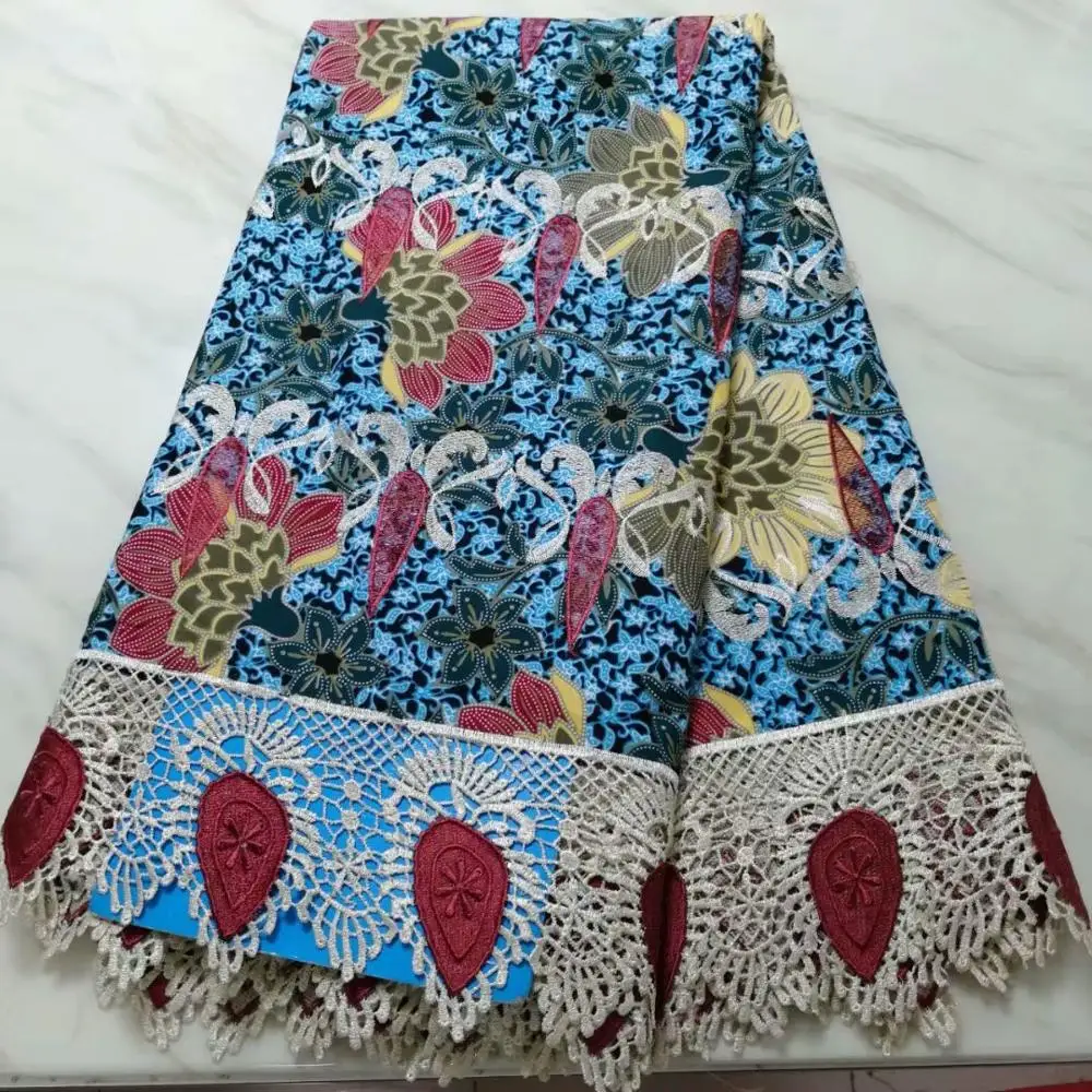 

polyester lace African wax Fabric 6 Yards/pcs Prints Fabric With Embroidery Nigerian Guipure Lace For Dress Women