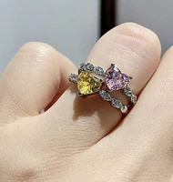 knriquen heart shaped 67mm quartz citrine created moissanite lab diamond rings for women 925 sterling ring silver fine jewelry