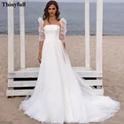 Белое свадебное платье в стиле бохо Thinyfull с рукавами 34, мягкое Тюлевое свадебное платье, платье принцессы на шнуровке сзади, платье невесты 2022