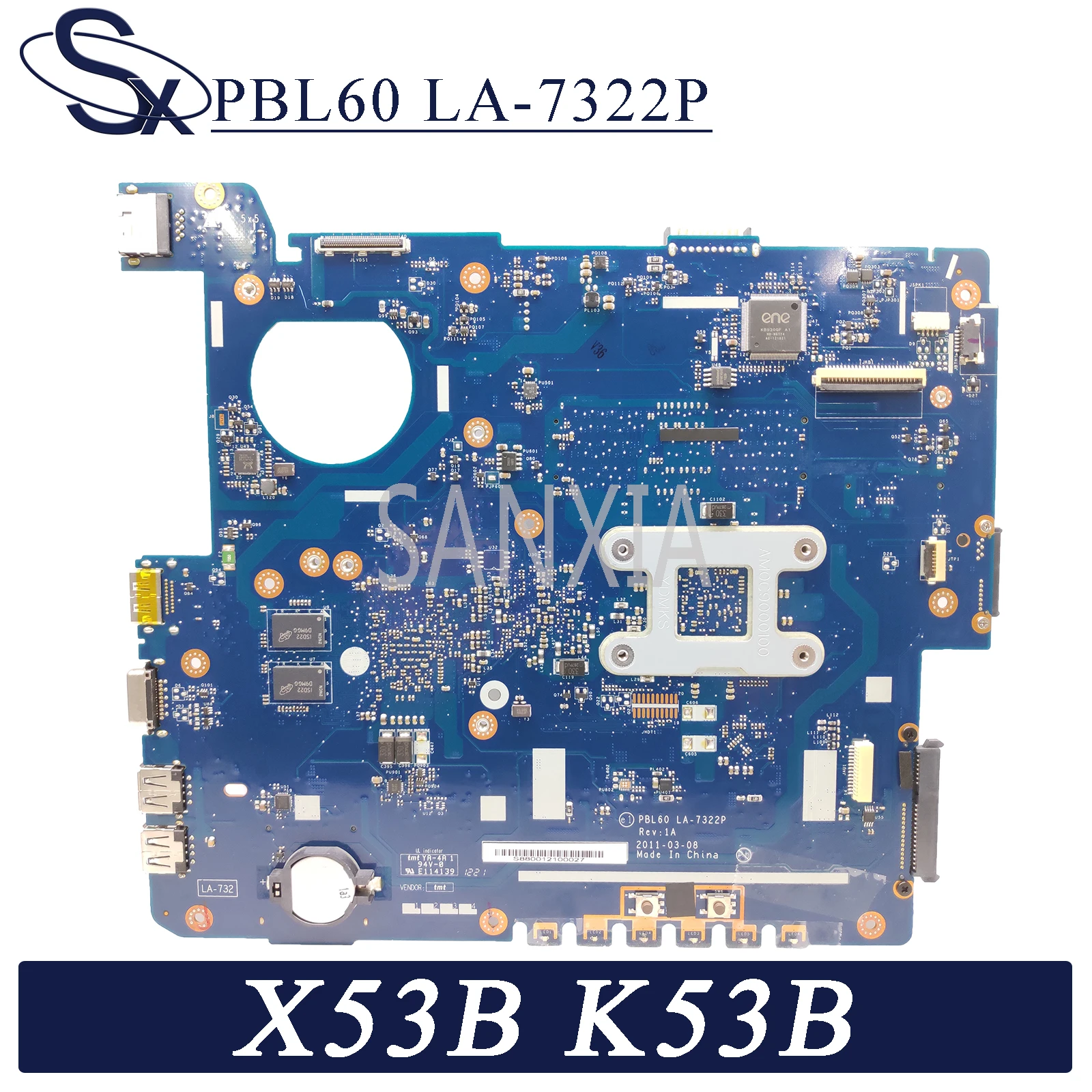 

KEFU LA-7322P Laptop motherboard for ASUS X53B K53B original mainboard with CPU and video card