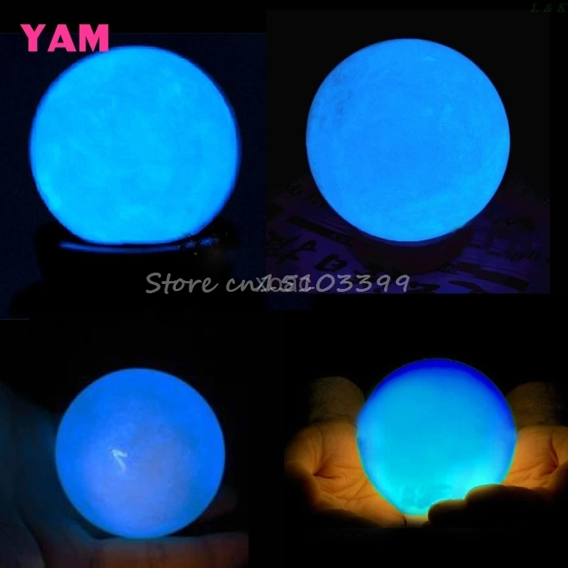 Изящный светящийся в темноте шар из кварцевого хрусталя 3 5 см 60 г + основа синего