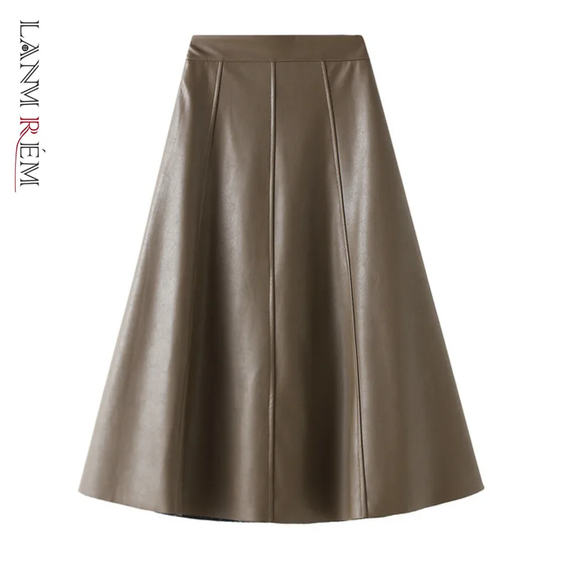

LANMREM PU Leather Skirt For Women 2021 Autumn Winter High Waist Solid Color A-shaped Hip Wrap Skirts Female Casual 2C633