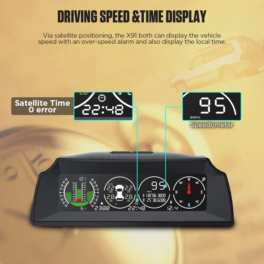 AUTOOL X91 3 в 1 GPS TPMS HUD для всех транспортных средств измеритель скорости наклона