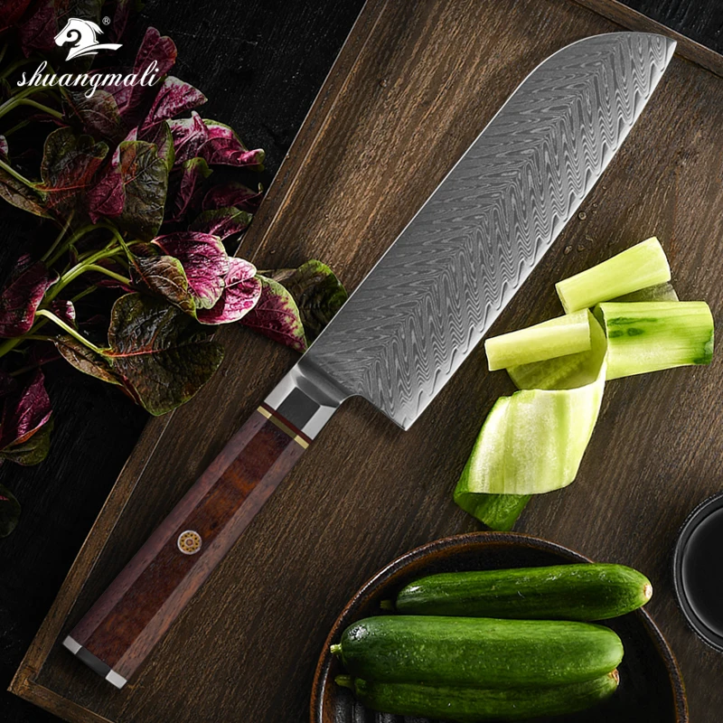 Shuangmali 7 дюймов нож шеф-повара Santoku 67 слой Дамасская сталь японские кухонные ножи