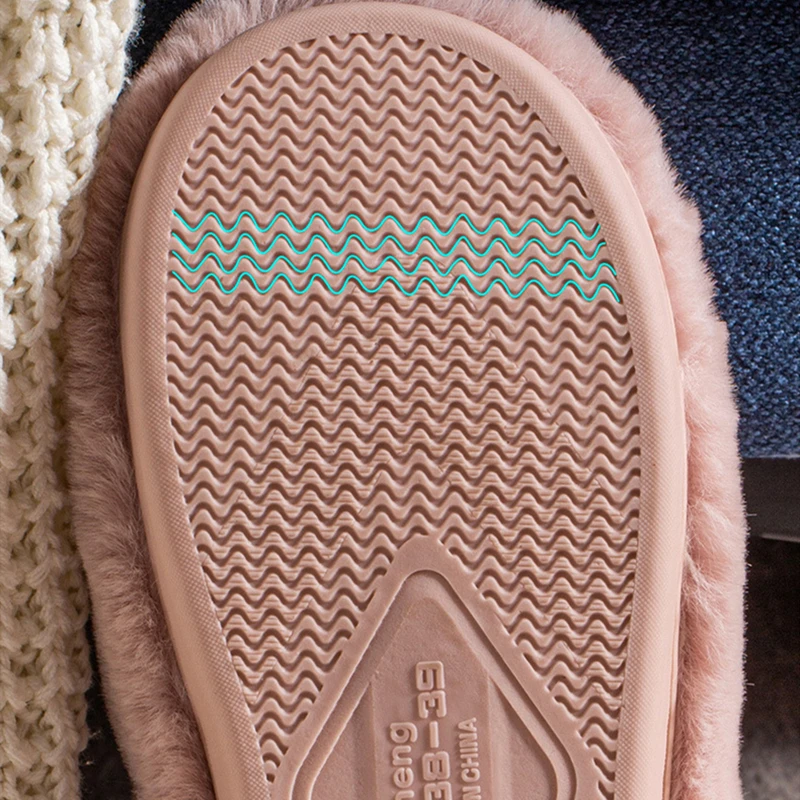 

Winter New House Slip-on Women Fur Shoes Warm Plush Bedroom Falt Couples Shoes Indoor Ladies Furry Slippers