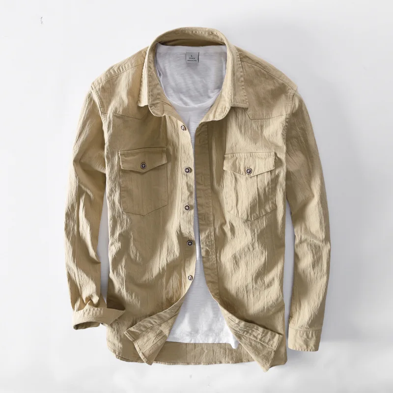 Длинные мужские повседневные рубашки с карманами хаки армейский зеленый черный