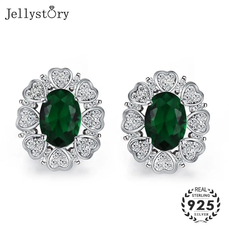 

Jellystory Trendy 925 Silver Earrings with 7*5mm Oval Shape Emerald Gemstones Stud Earrings Jewelry for women Wedding Party Gift